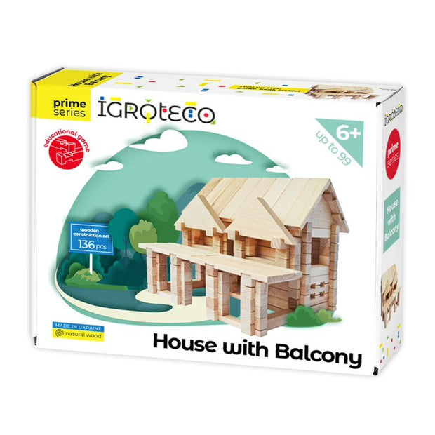 Constructor wooden house with a balcony