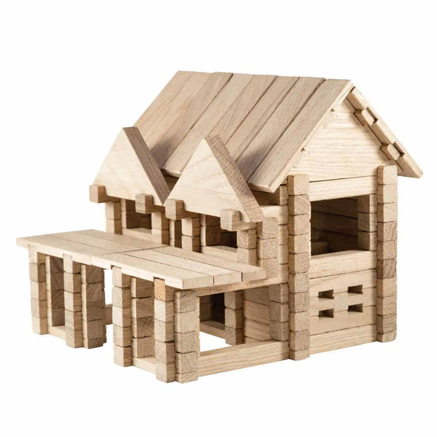 Constructor wooden house with a balcony