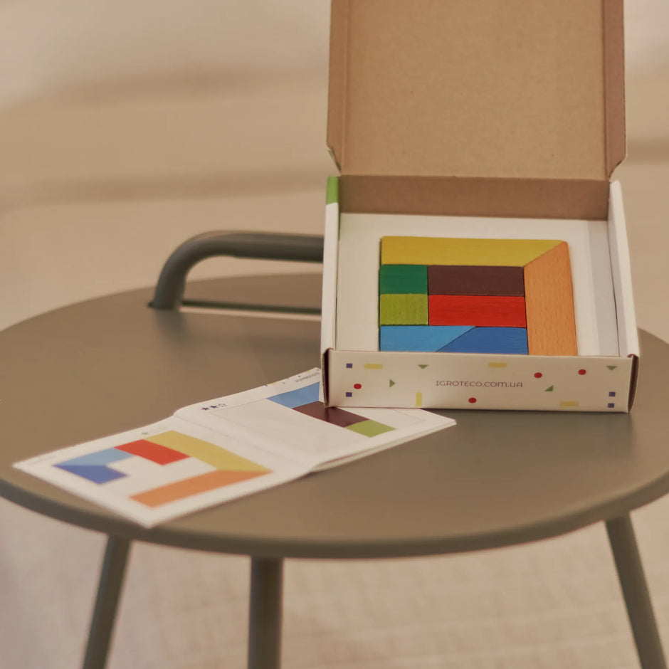 Wooden Tangram Puzzle with Tasks