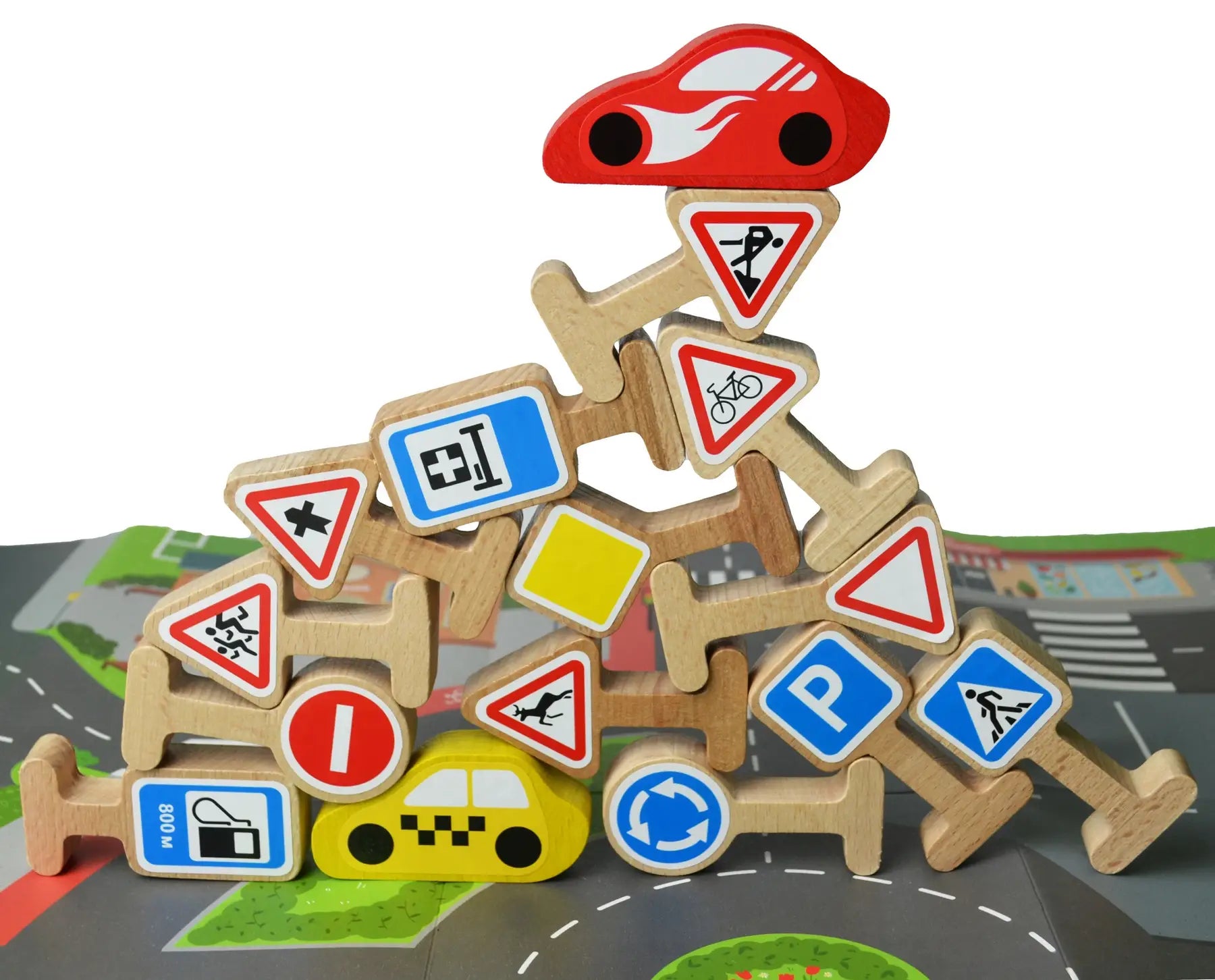 Road Signs with Roads - Developmental Wooden Toy for Toddlers