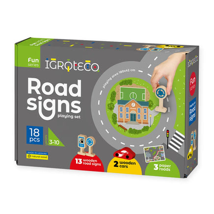 Road Signs with Roads - Developmental Wooden Toy for Toddlers