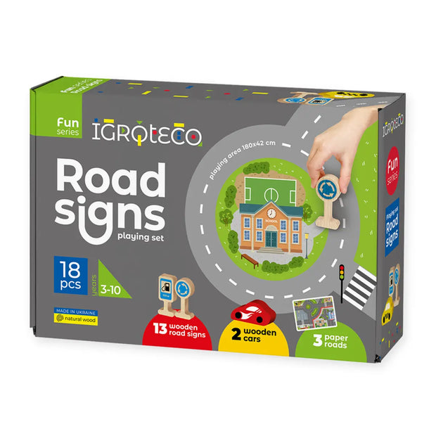 Road Signs with Roads - Developmental Wooden Toy for Toddlers