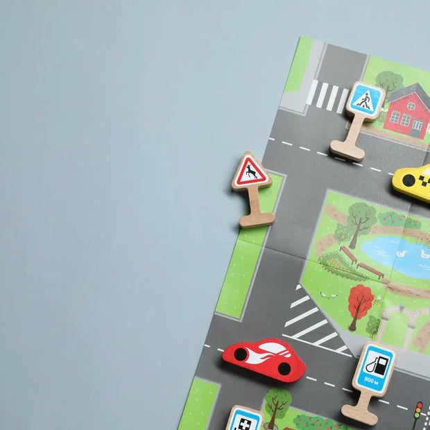 Road Signs with Roads - Developmental Wooden Toy for Toddlers