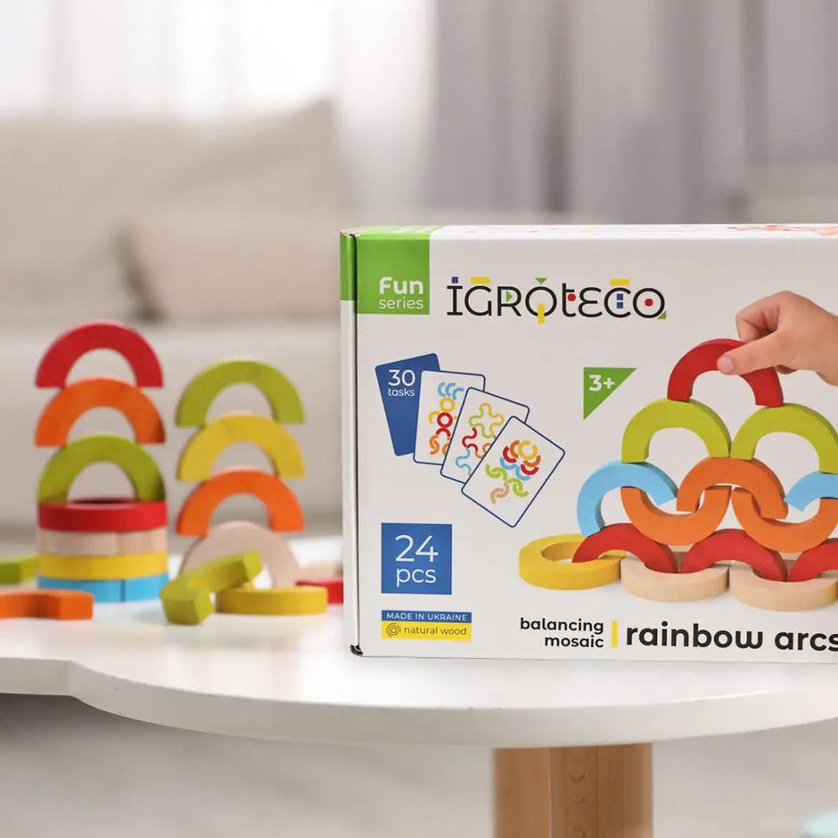 Rainbow arcs. Educational wooden toy-balancer