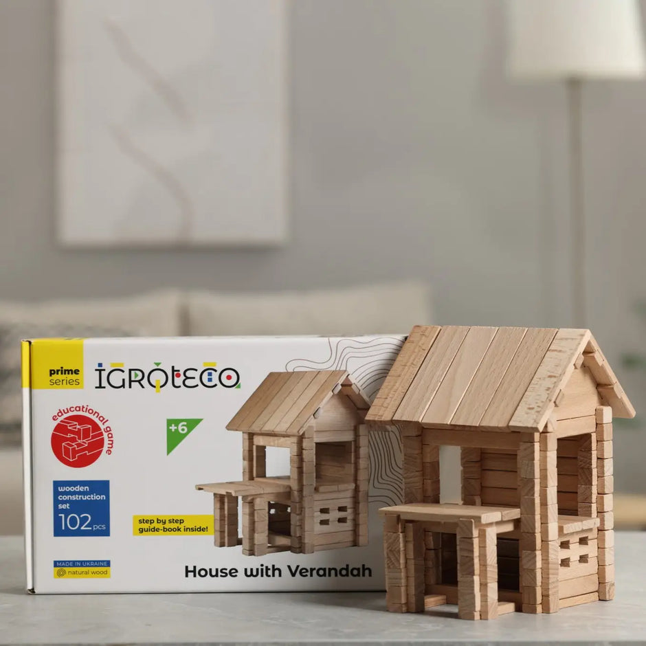 Constructor wooden House with a veranda